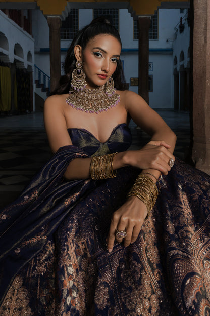 Royal Purple Banarasi Silk Lehenga Set