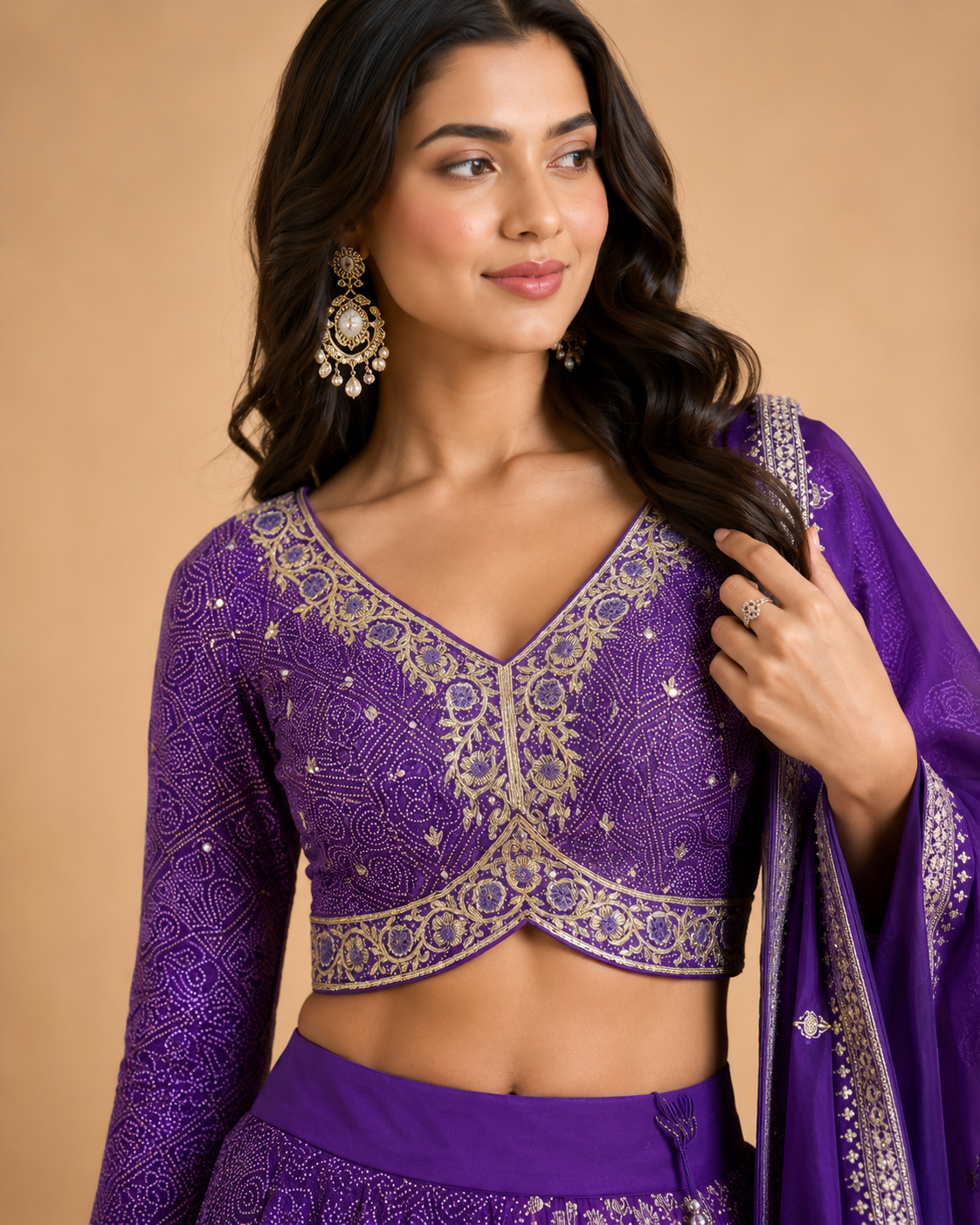 Royal Purple Bandhani Print Lehenga Choli with Zari Embroidery & Designer Dupatta