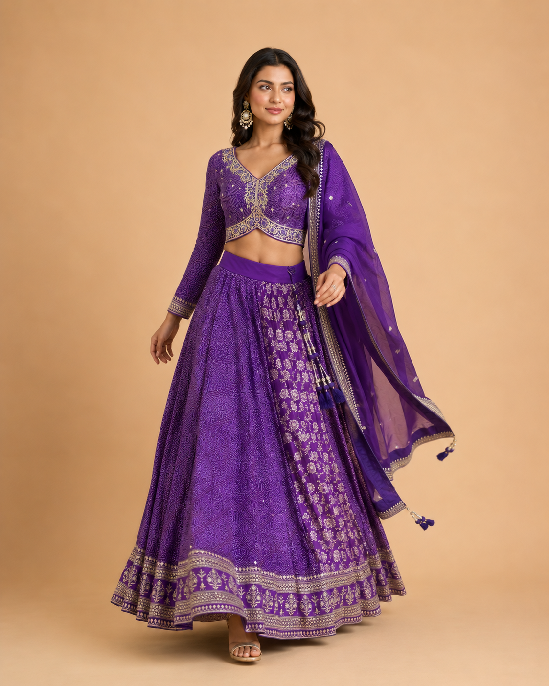 Royal Purple Bandhani Print Lehenga Choli with Zari Embroidery & Designer Dupatta