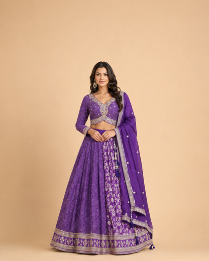Royal Purple Bandhani Print Lehenga Choli with Zari Embroidery & Designer Dupatta