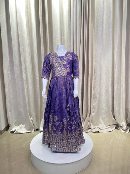 Royal Purple Brocade Anarkali Gown for Girls