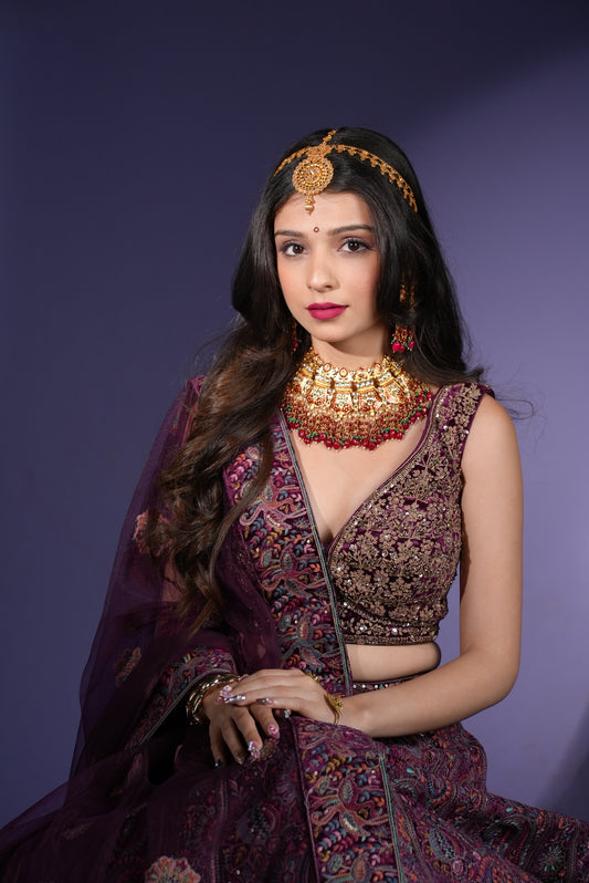 Royal Purple Embroidered Bridal Lehenga Choli