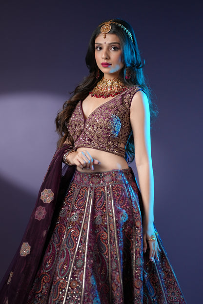Royal Purple Embroidered Bridal Lehenga Choli