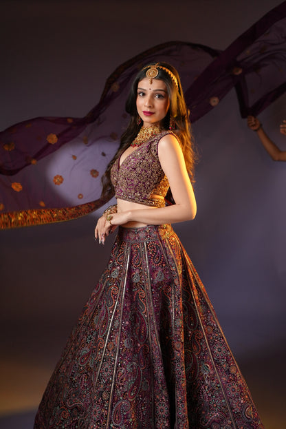 Royal Purple Embroidered Bridal Lehenga Choli