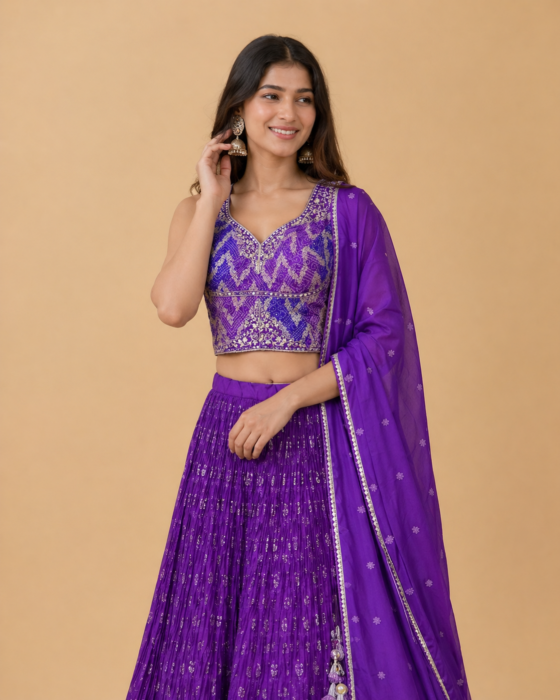 Royal Purple Embroidered Designer Lehenga Choli Set with Antique Gold Zari Work