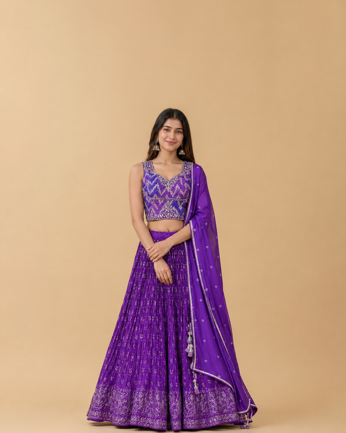 Royal Purple Embroidered Designer Lehenga Choli Set with Antique Gold Zari Work