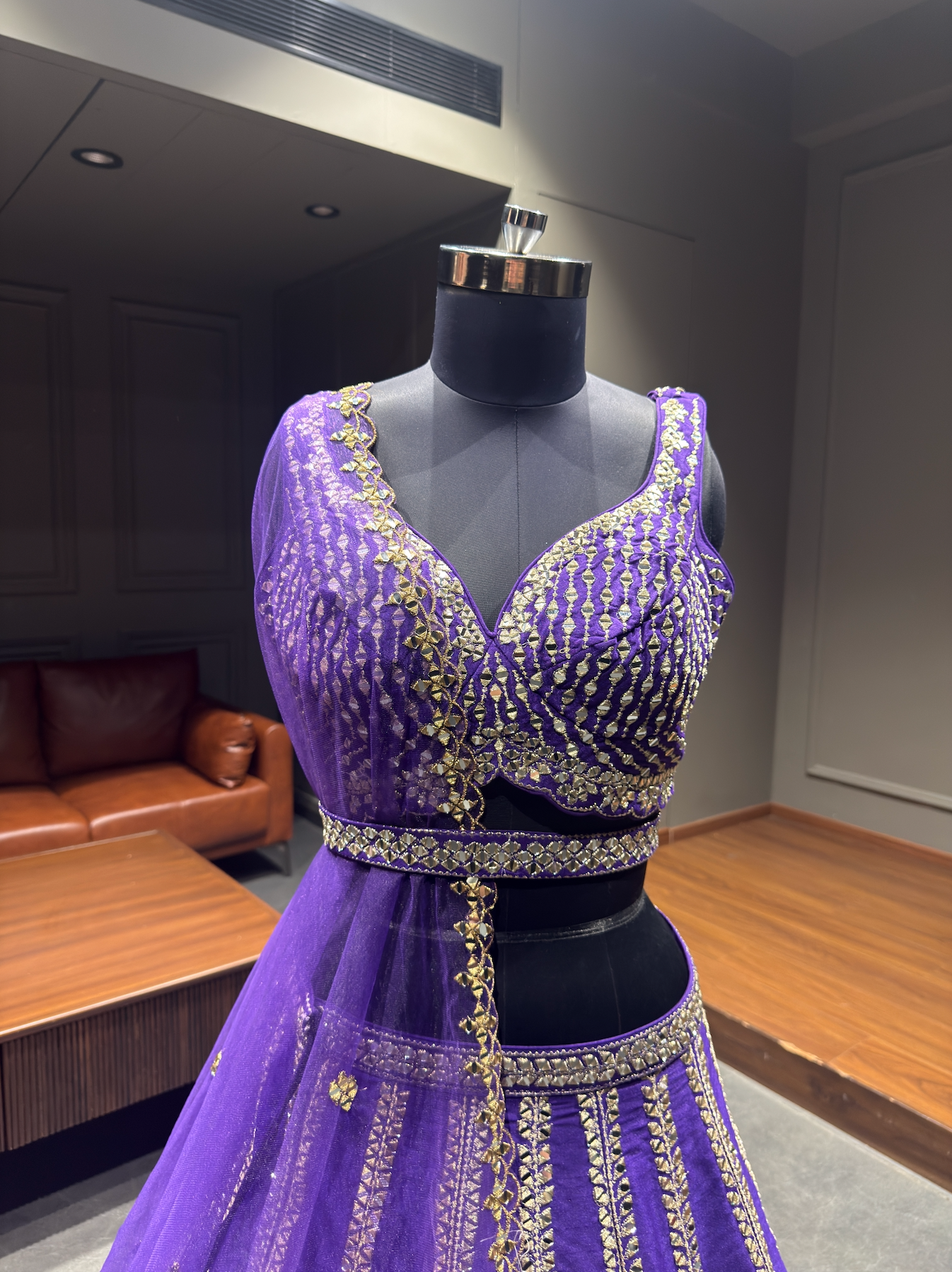 Royal Purple Zari Embroidered Lehenga Choli Set with Net Dupatta