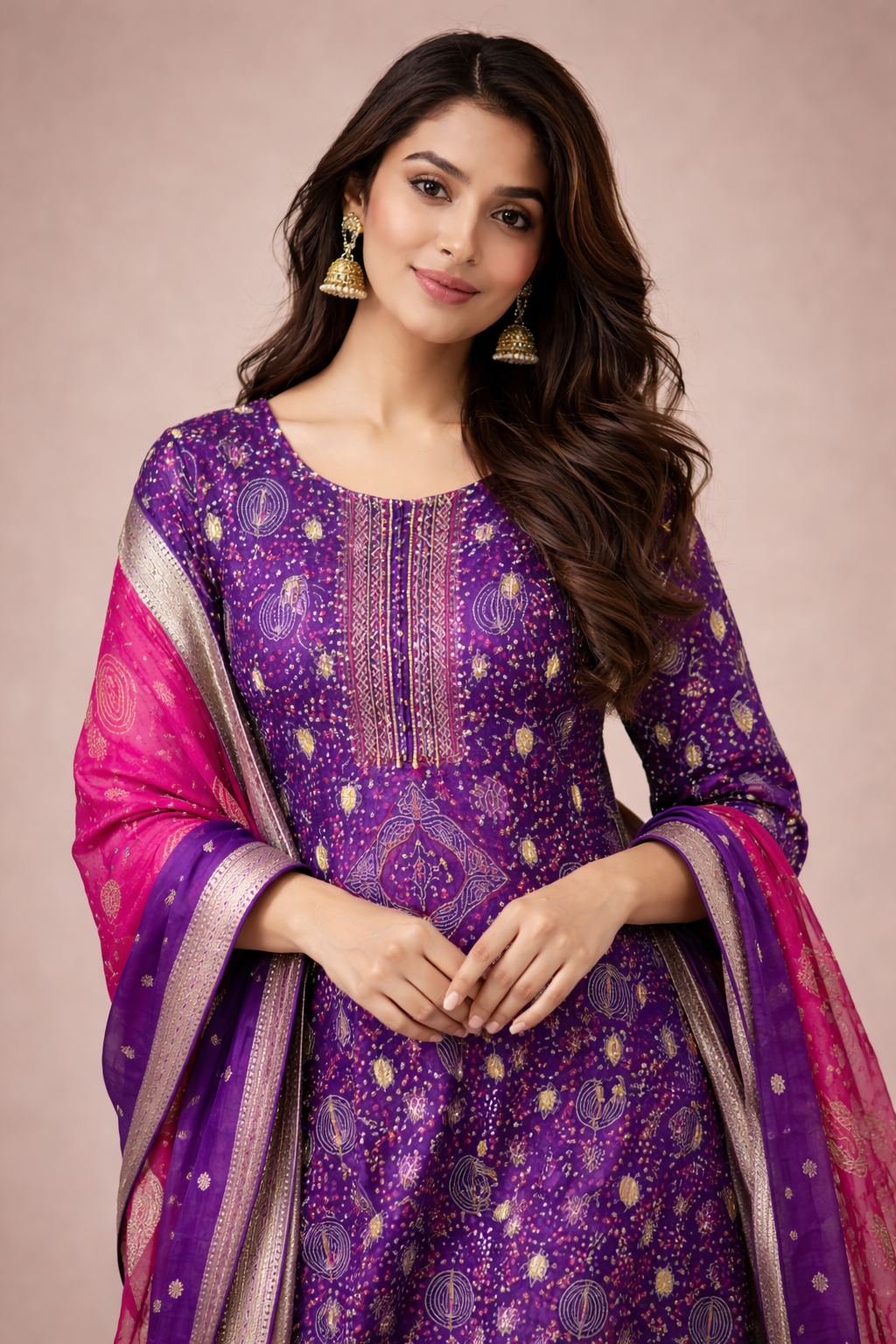 Royal Purple & Rani Pink Banarasi Silk Palazzo Set
