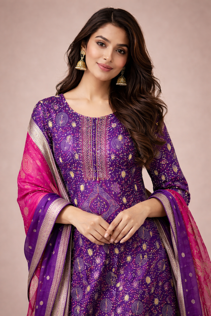 Royal Purple & Rani Pink Banarasi Silk Palazzo Set