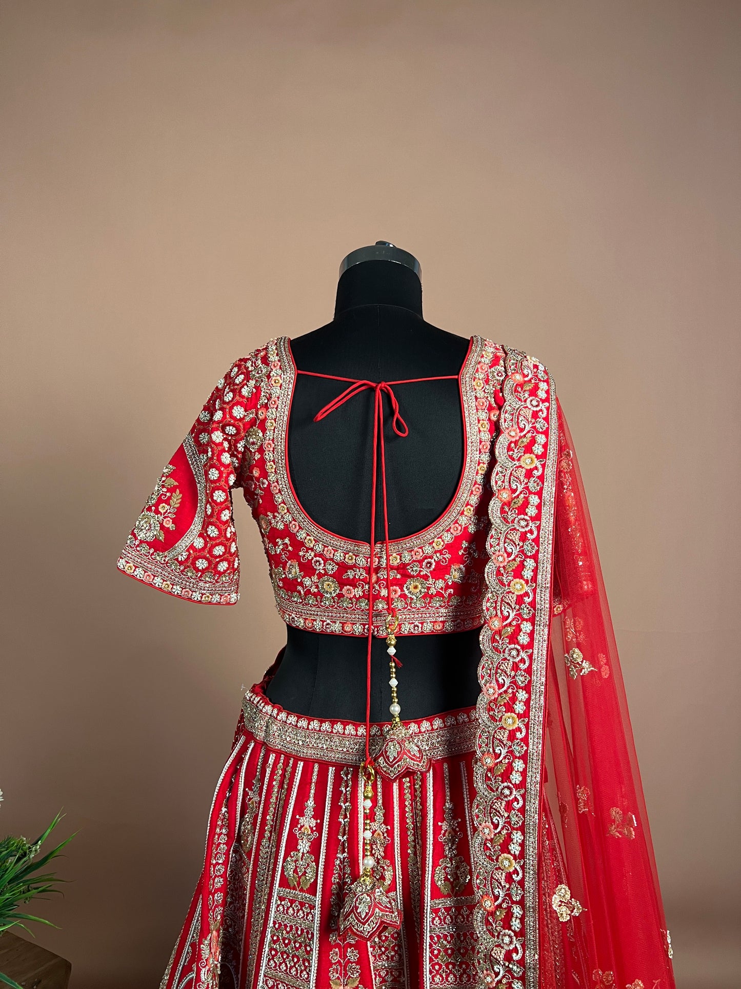 Royal Red Zardosi Bridal Lehenga with Temple Motif Embroidery