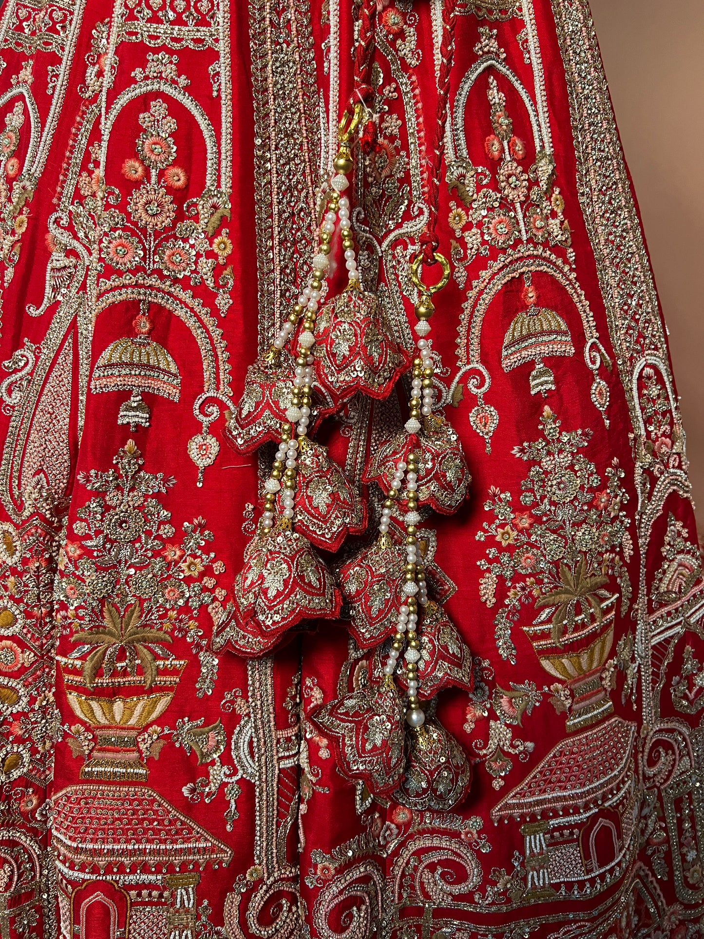 Royal Red Zardosi Bridal Lehenga with Temple Motif Embroidery