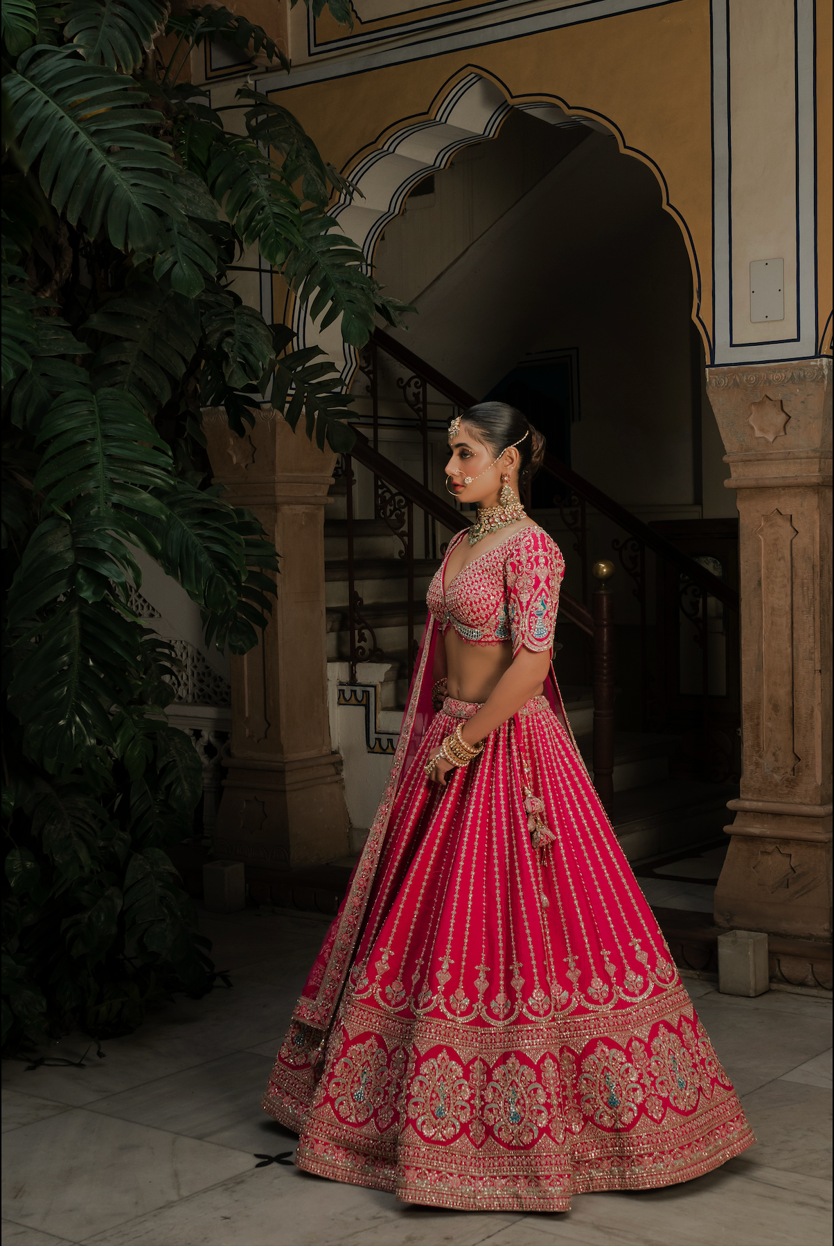 Ruby Red Silk Bridal Lehenga with Sequins & Zari Embroidery