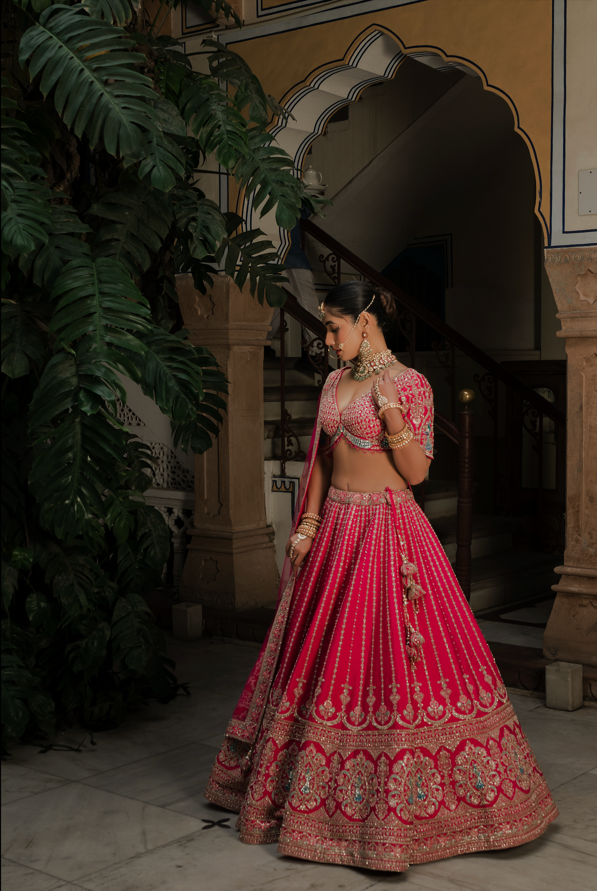 Ruby Red Silk Bridal Lehenga with Sequins & Zari Embroidery