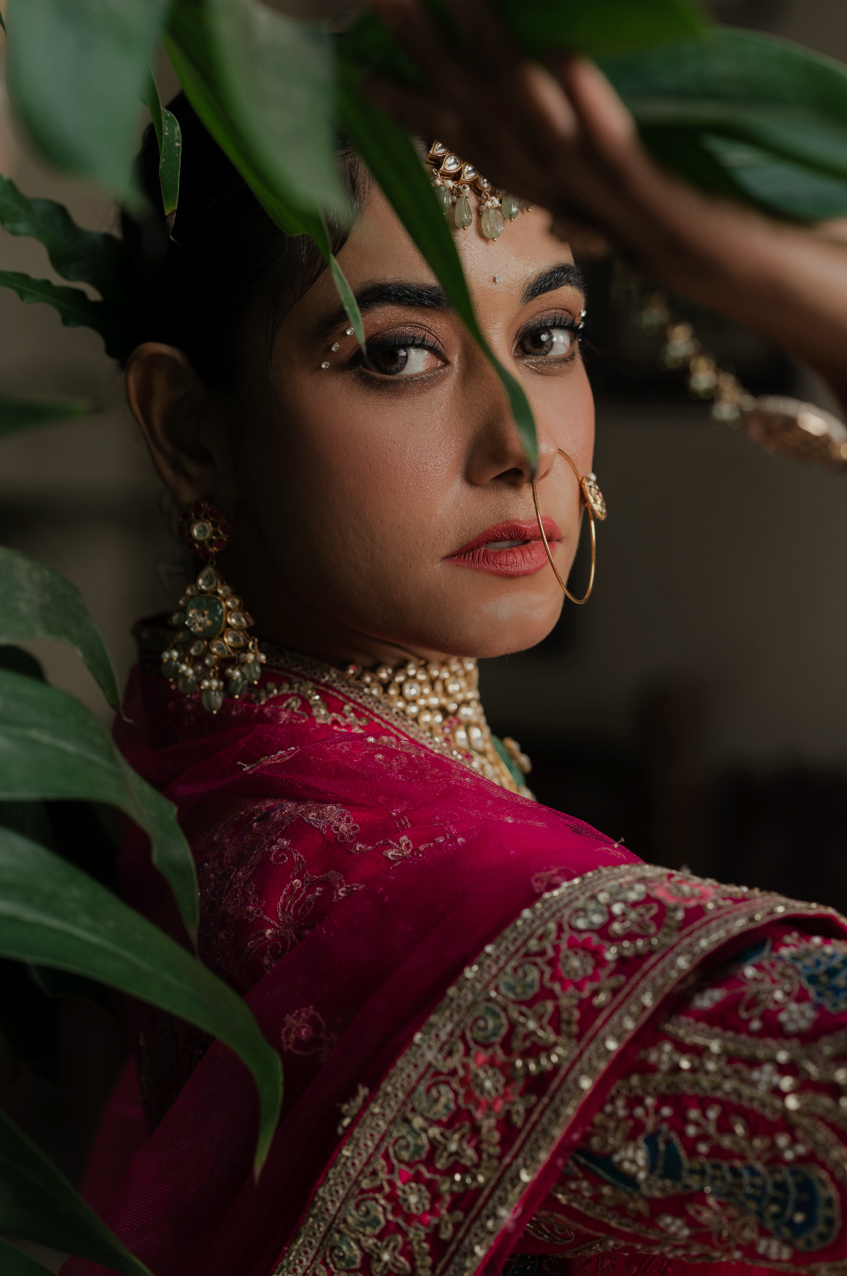 Ruby Red Silk Bridal Lehenga with Sequins & Zari Embroidery