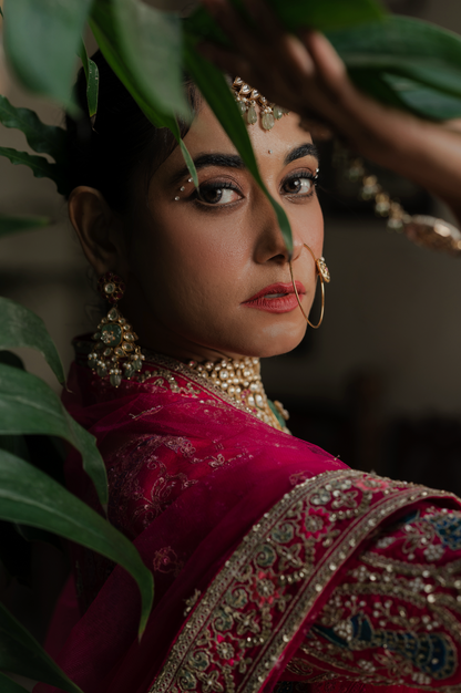 Ruby Red Silk Bridal Lehenga with Sequins & Zari Embroidery