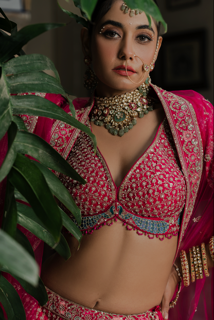 Ruby Red Silk Bridal Lehenga with Sequins & Zari Embroidery