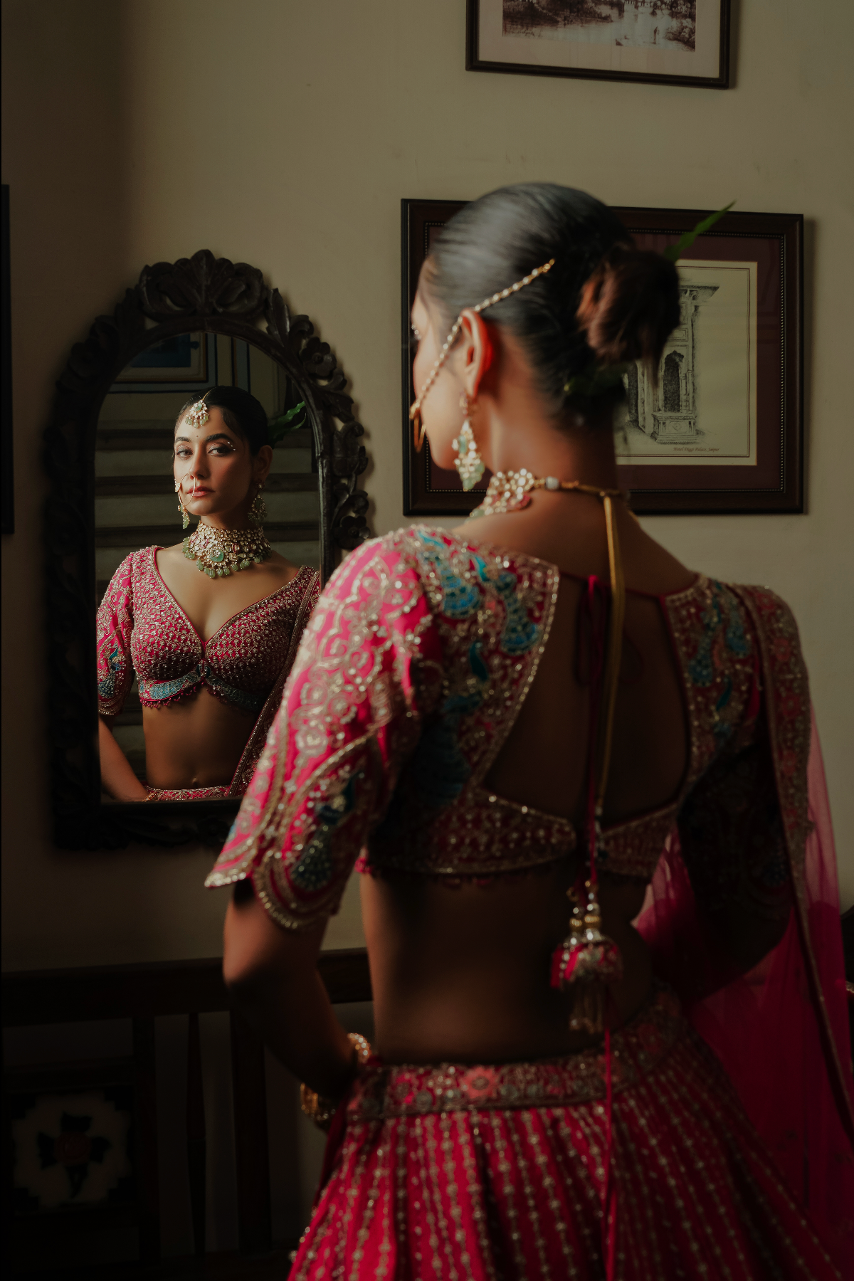 Ruby Red Silk Bridal Lehenga with Sequins & Zari Embroidery