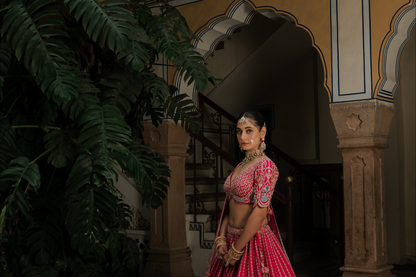 Ruby Red Silk Bridal Lehenga with Sequins & Zari Embroidery