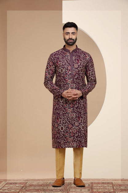 Ruby Wine Printed Kurta Set