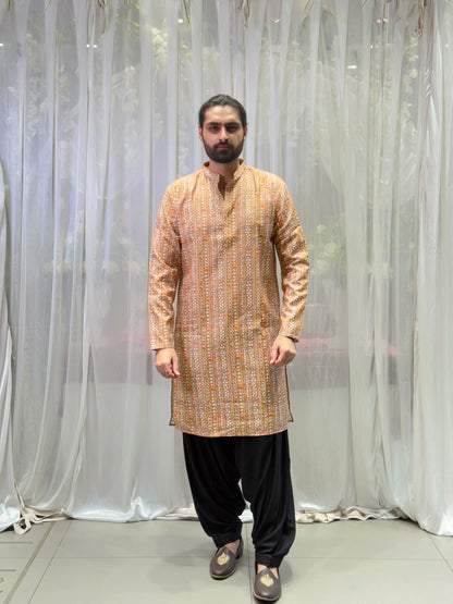 Rust Printed Cotton Kurta