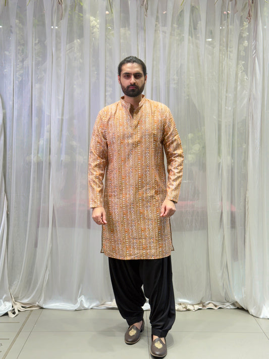 Rust Printed Cotton Kurta