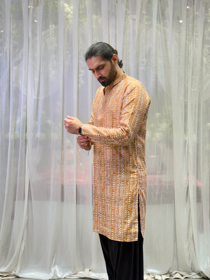 Rust Printed Cotton Kurta