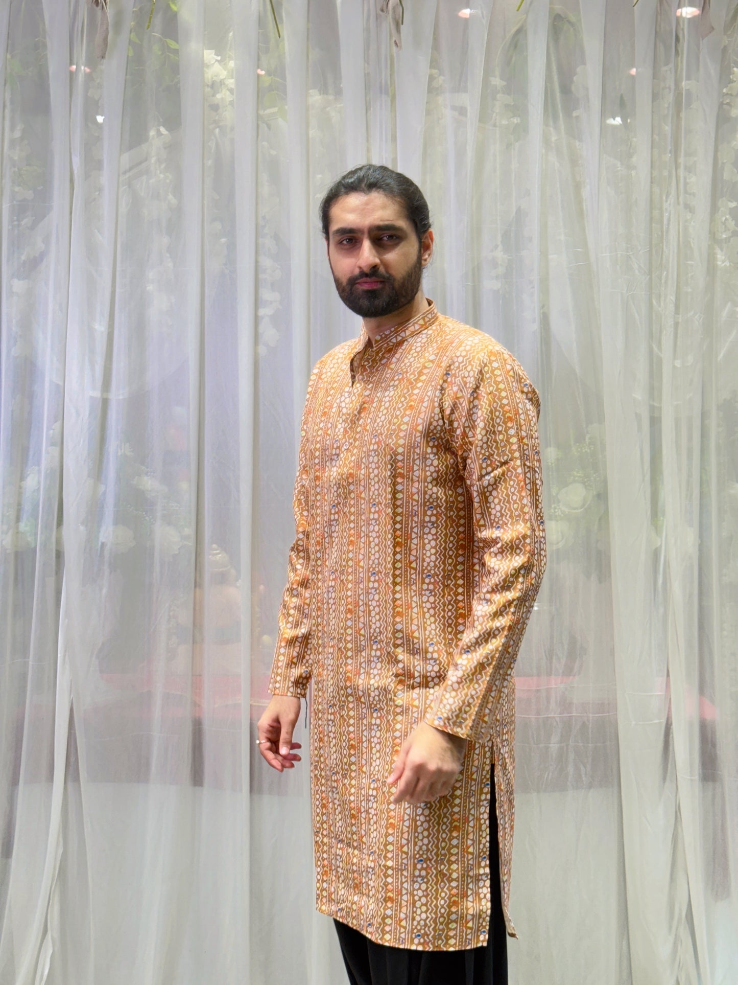 Rust Printed Cotton Kurta