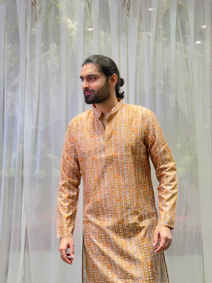 Rust Printed Cotton Kurta