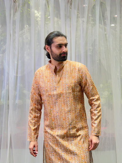 Rust Printed Cotton Kurta