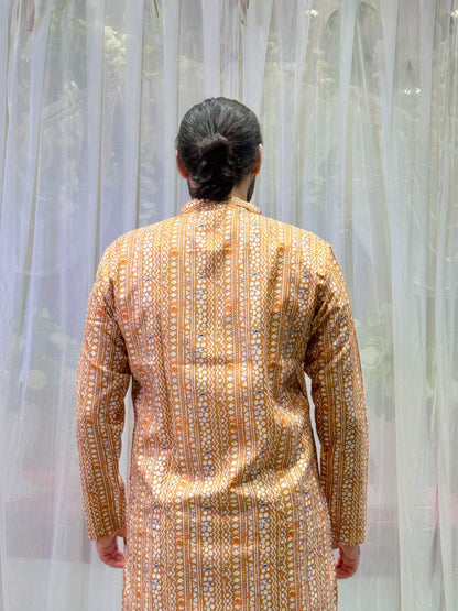 Rust Printed Cotton Kurta