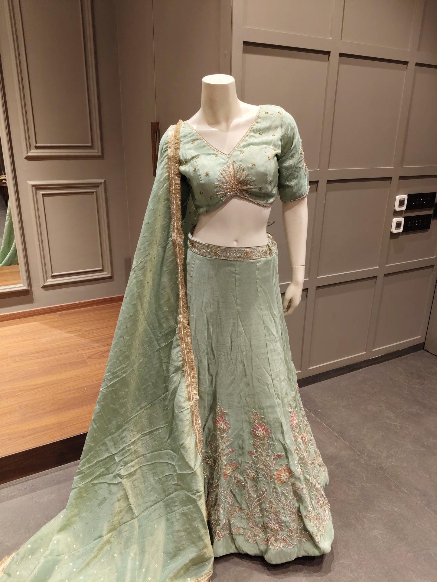 Sage Green Embroidered Designer Lehenga Choli with Dupatta
