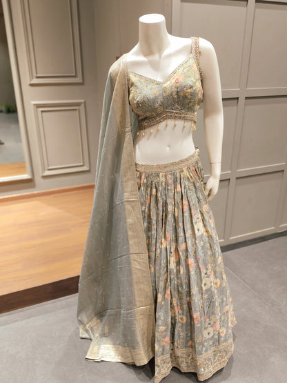 Sage Green Floral Embroidered Designer Lehenga Choli