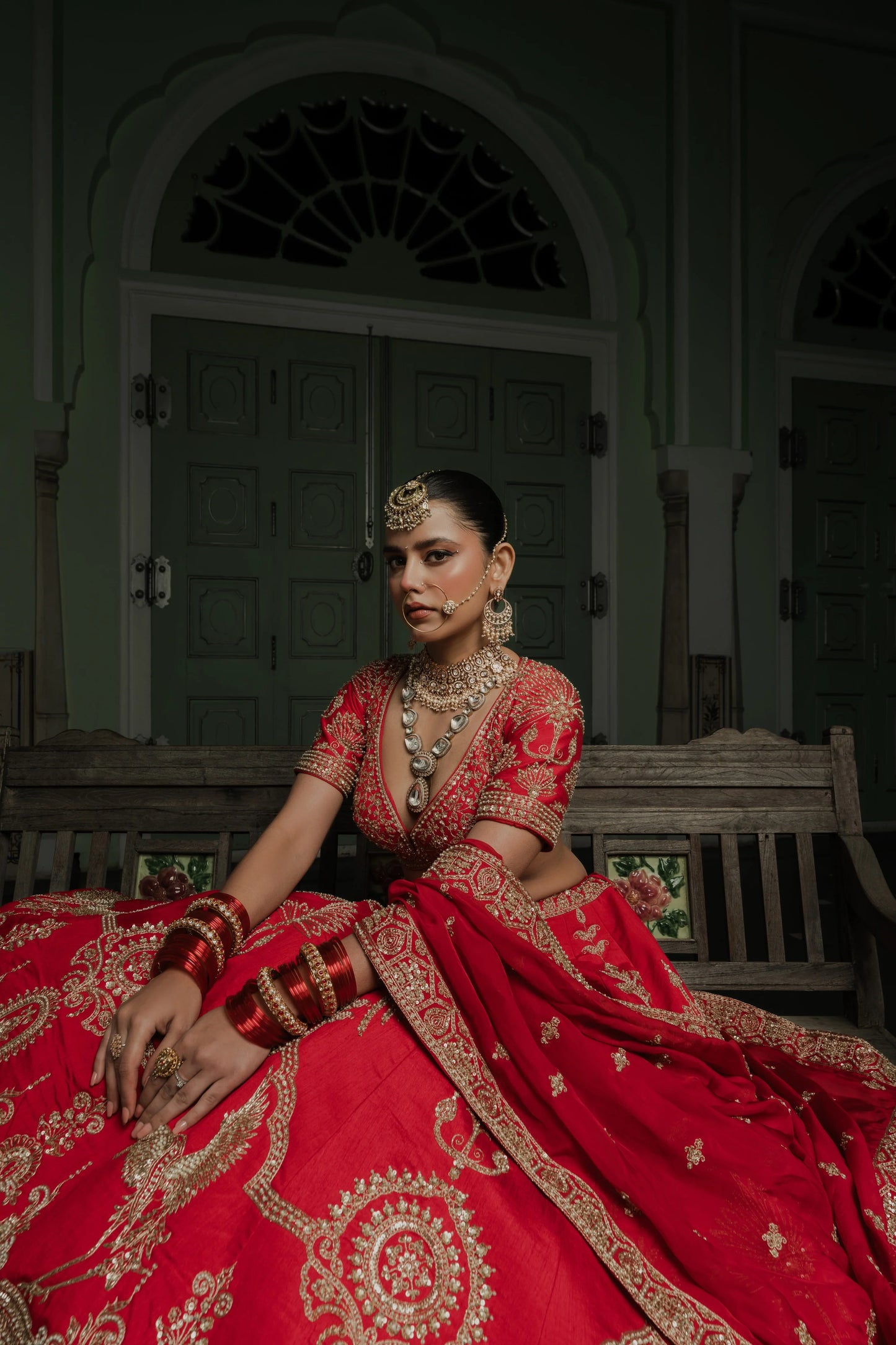 Scarlet Red Raw Silk Lehenga with Gold Zardosi Embroidery