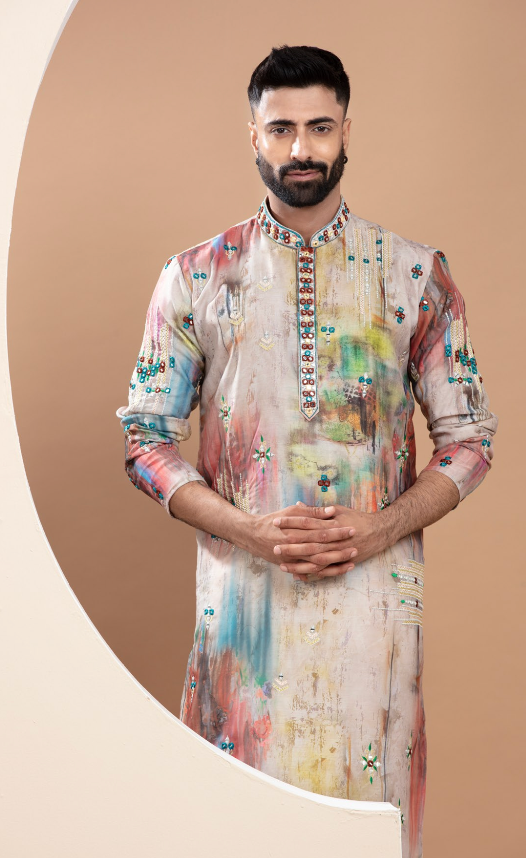 Multi Colour Pixelated Printed Kurta Set