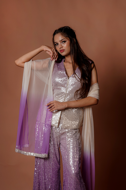 Light  Purple Party Wear Sequins Work Palazzo Set