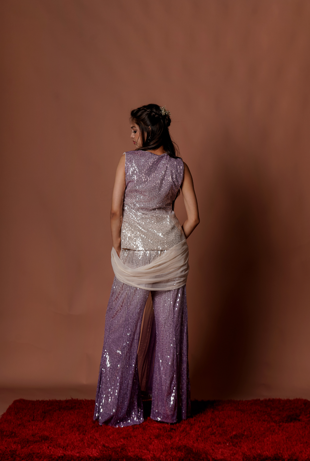 Light  Purple Party Wear Sequins Work Palazzo Set