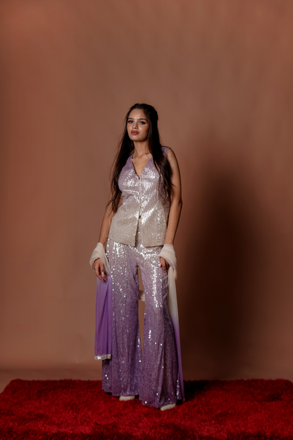 Light  Purple Party Wear Sequins Work Palazzo Set