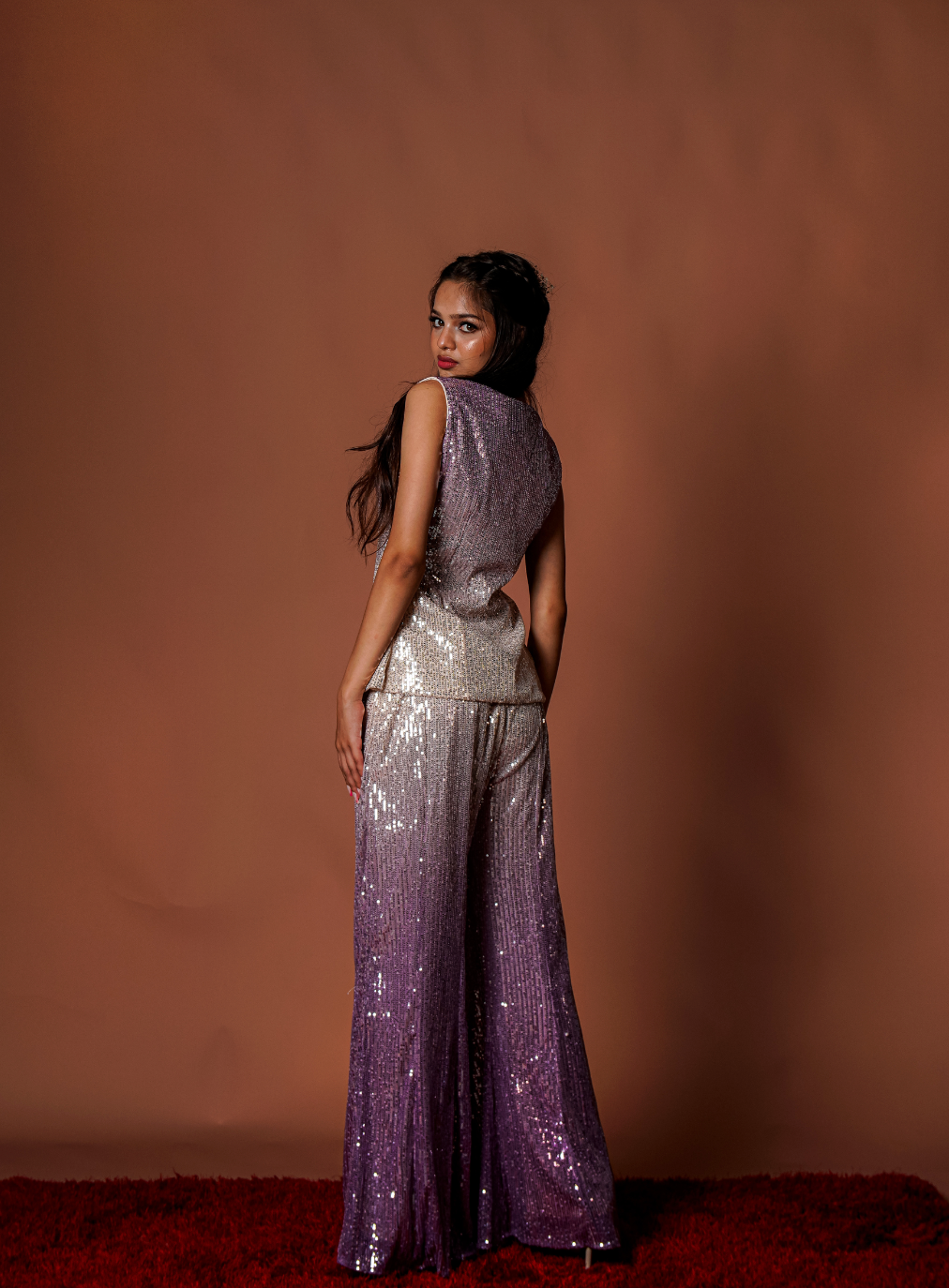 Light  Purple Party Wear Sequins Work Palazzo Set