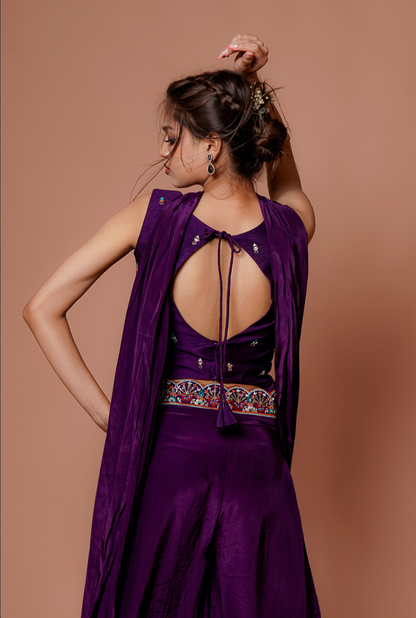 Purple Embroidered  work Palazzo Set
