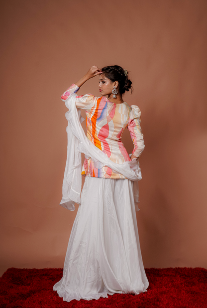 White Coloured  Designer Indo-Western Palazzo set
