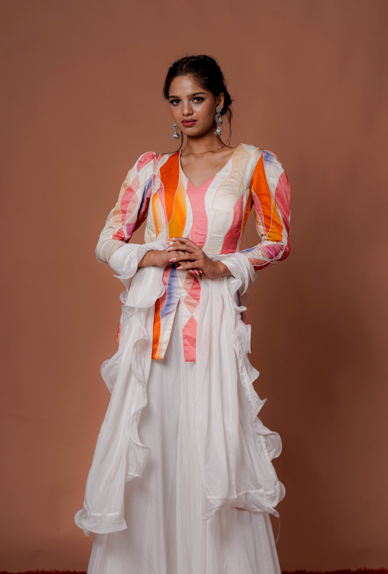 White Coloured  Designer Indo-Western Palazzo set