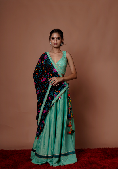 Green Chaniya Choli with Handcraft  Dupatta