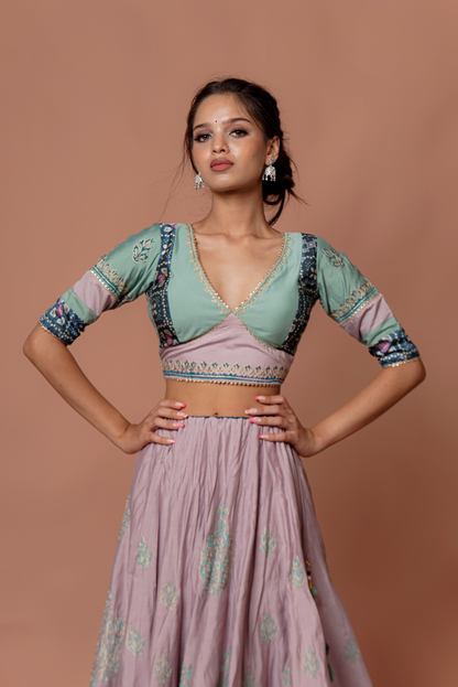 Little Pink & Green Embroidered Chaniya Choli