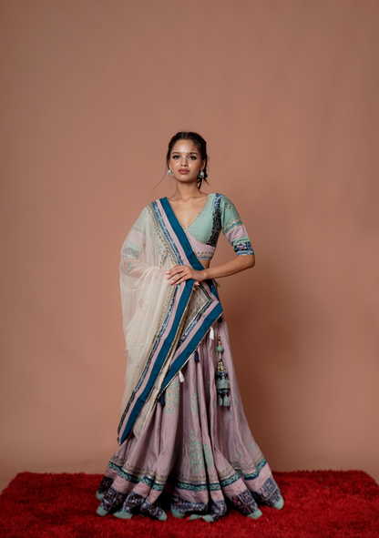 Little Pink & Green Embroidered Chaniya Choli