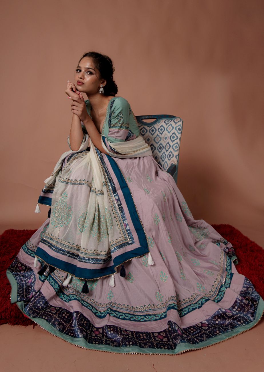 Little Pink & Green Embroidered Chaniya Choli