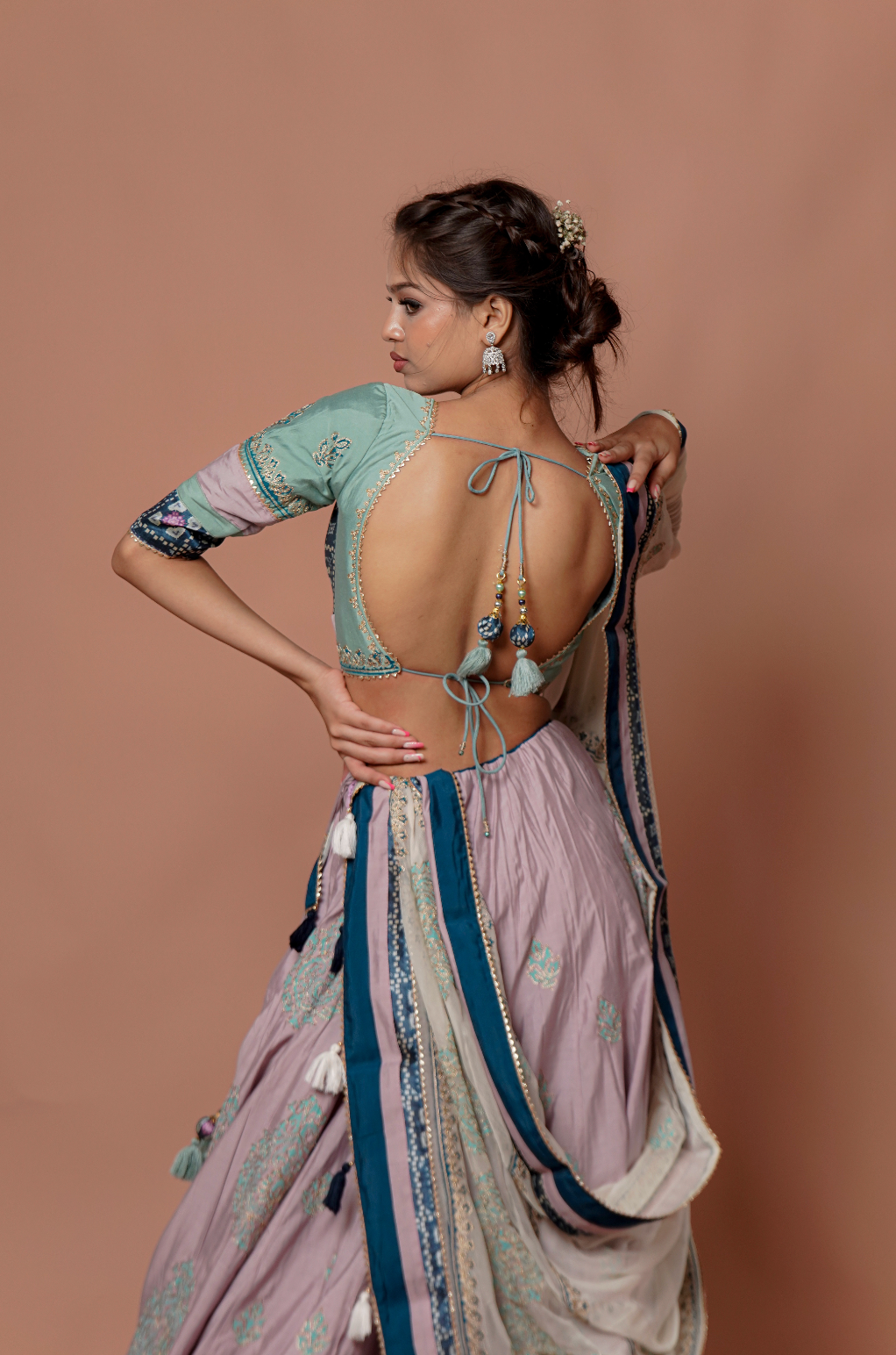 Little Pink & Green Embroidered Chaniya Choli