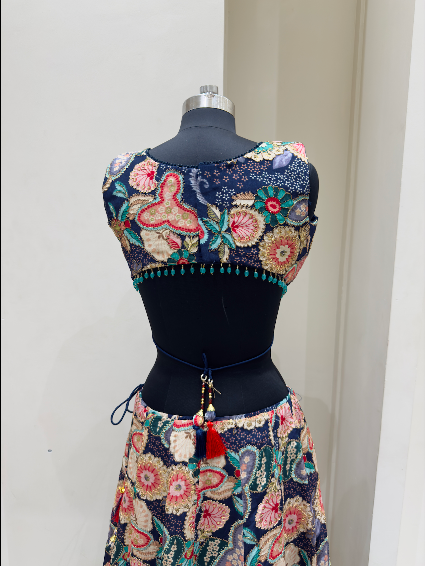 Navy Blue Multicolour Thread Embroidered Lehenga Set