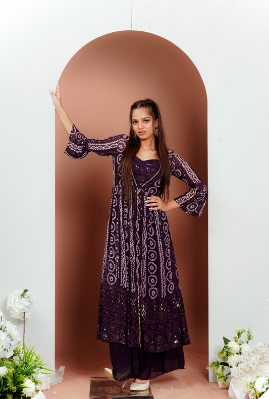 Purple Sequins Palazzo Set
