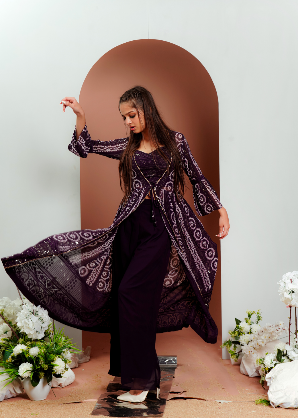 Purple Sequins Palazzo Set