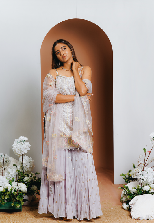 Little Purple Embroidered Straight Palazzo Set
